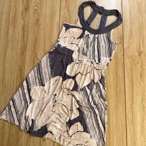 Deletta Vintage Dress with Braided Neckline in Cream and Gray